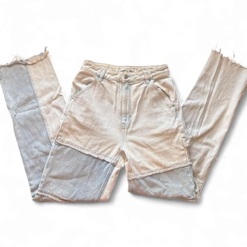 PacSun Two-Tone Patchwork Dad Jeans Light & Dark Wash Denim 27